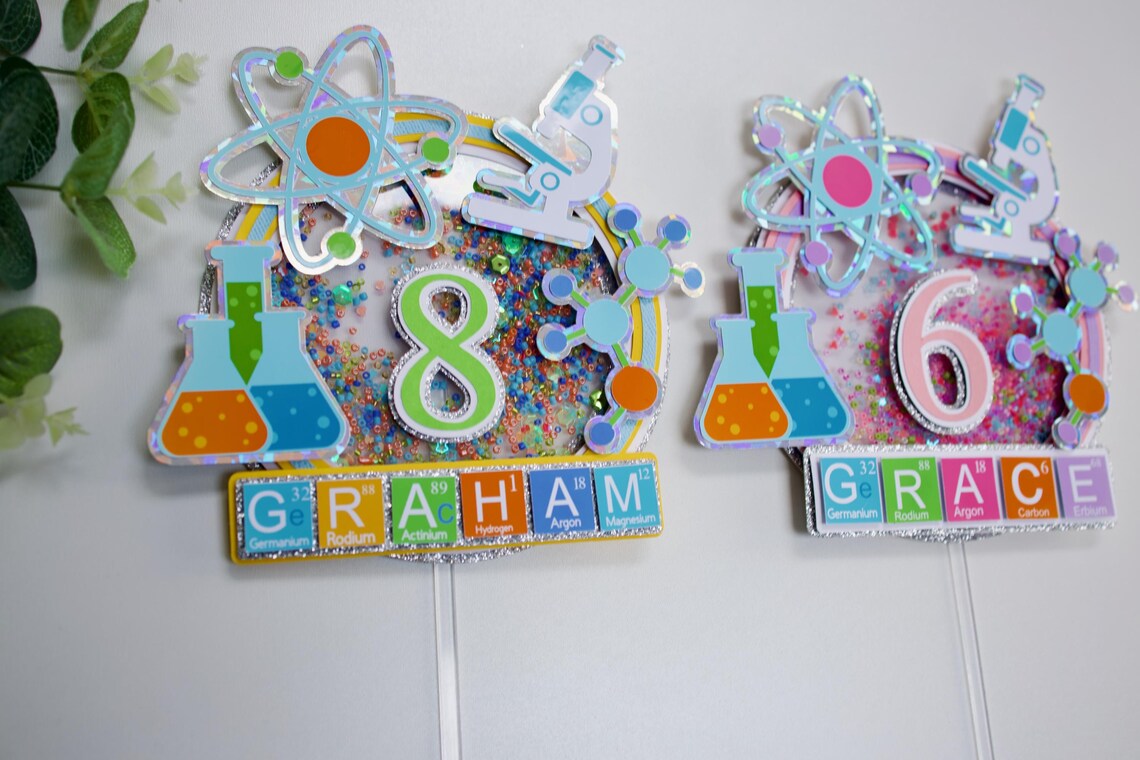 Ag Science Topper Custom Science Shaker Cake Topper / LED Light up Topper/ Name and Age ...
