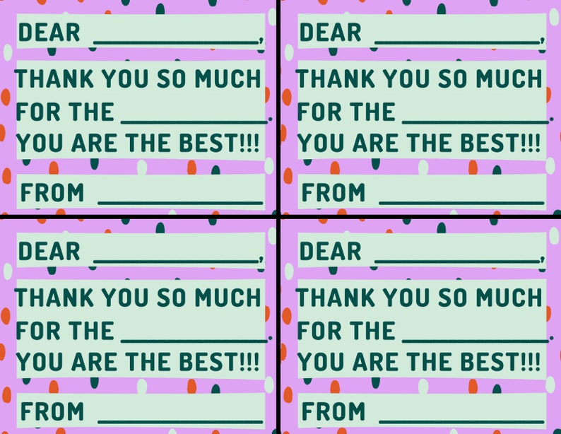 Printable Kids Thank You Note Template, Kids Thank You Card Fill In ...
