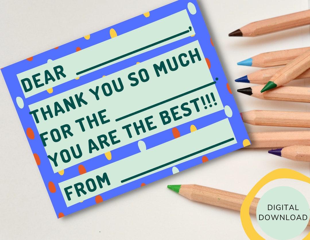 Printable Kids Thank You Note Template, Kids Thank You Card Fill In, Kids Fill in the Blank ...