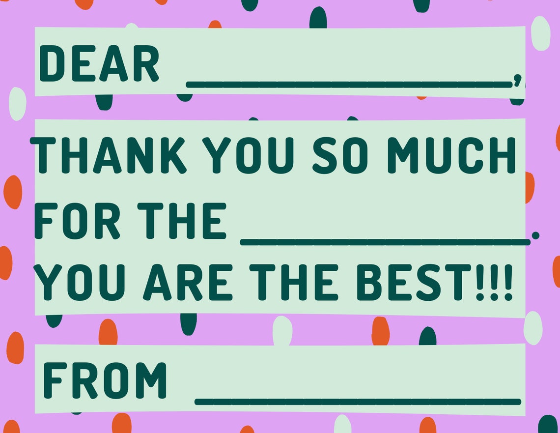 Printable Kids Thank You Note Template, Kids Thank You Card Fill In, Kids Fill in the Blank ...