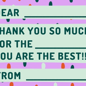 Printable Kids Thank You Note Template, Kids Thank You Card Fill In ...