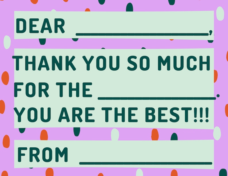 Printable Kids Thank You Note Template, Kids Thank You Card Fill In ...