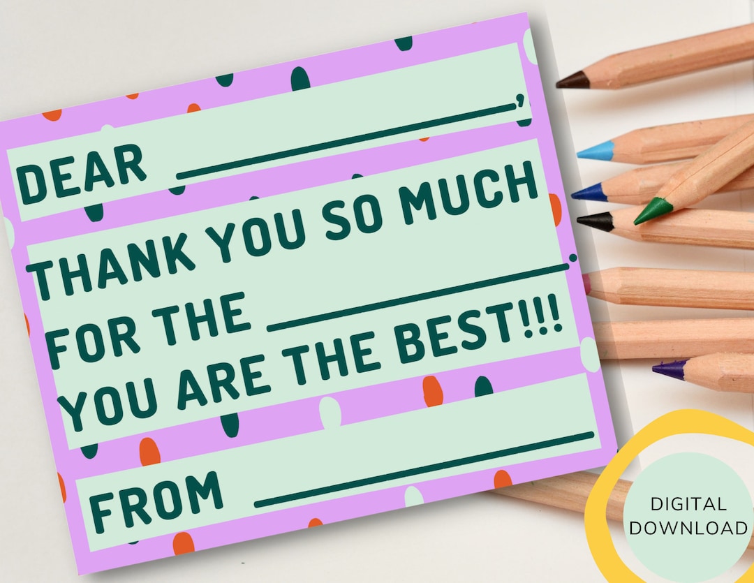 Printable Kids Thank You Note Template, Kids Thank You Card Fill In ...