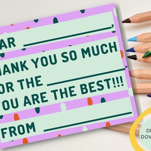 Druckbare Kinder Dankeskarte Vorlage, Kinder Dankeschön Karte ausfüllen, Kinder Füllen die leeren Dankeskarten druckbar, Digitales Kind Dankeschön