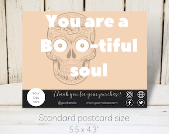 Halloween Digital Thank You Card, Boo-tiful Thank You Card, Editable Small Business Thank You Card, Sugar Skull Spooky Cards, Canva Template