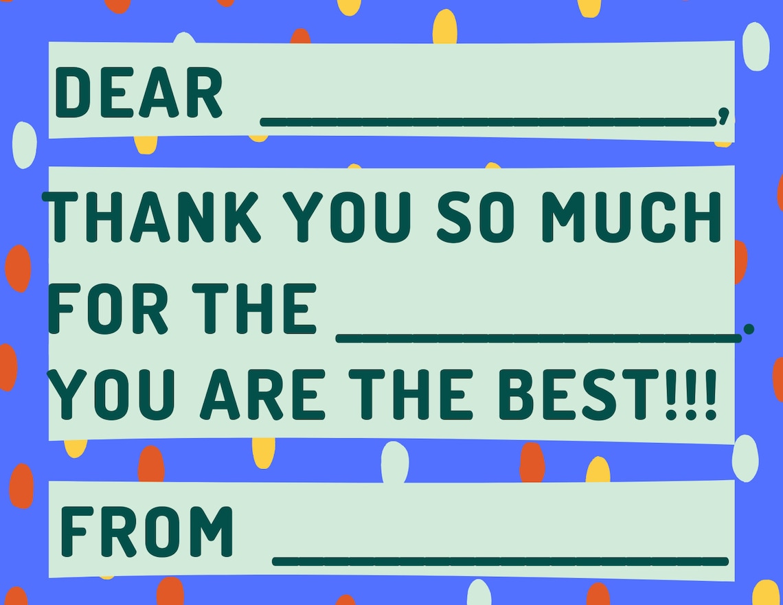 Printable Kids Thank You Note Template, Kids Thank You Card Fill In
