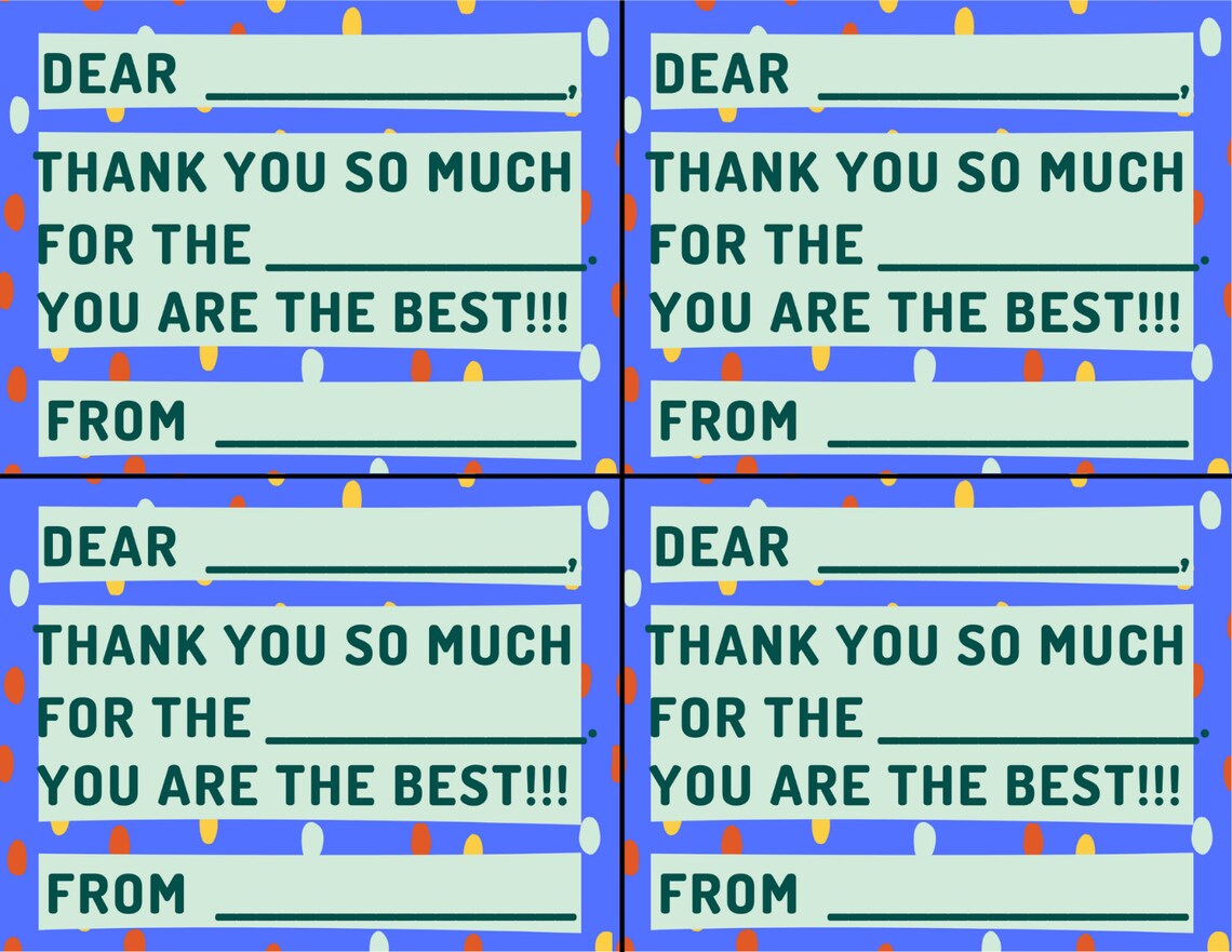 Printable Kids Thank You Note Template, Kids Thank You Card Fill In ...