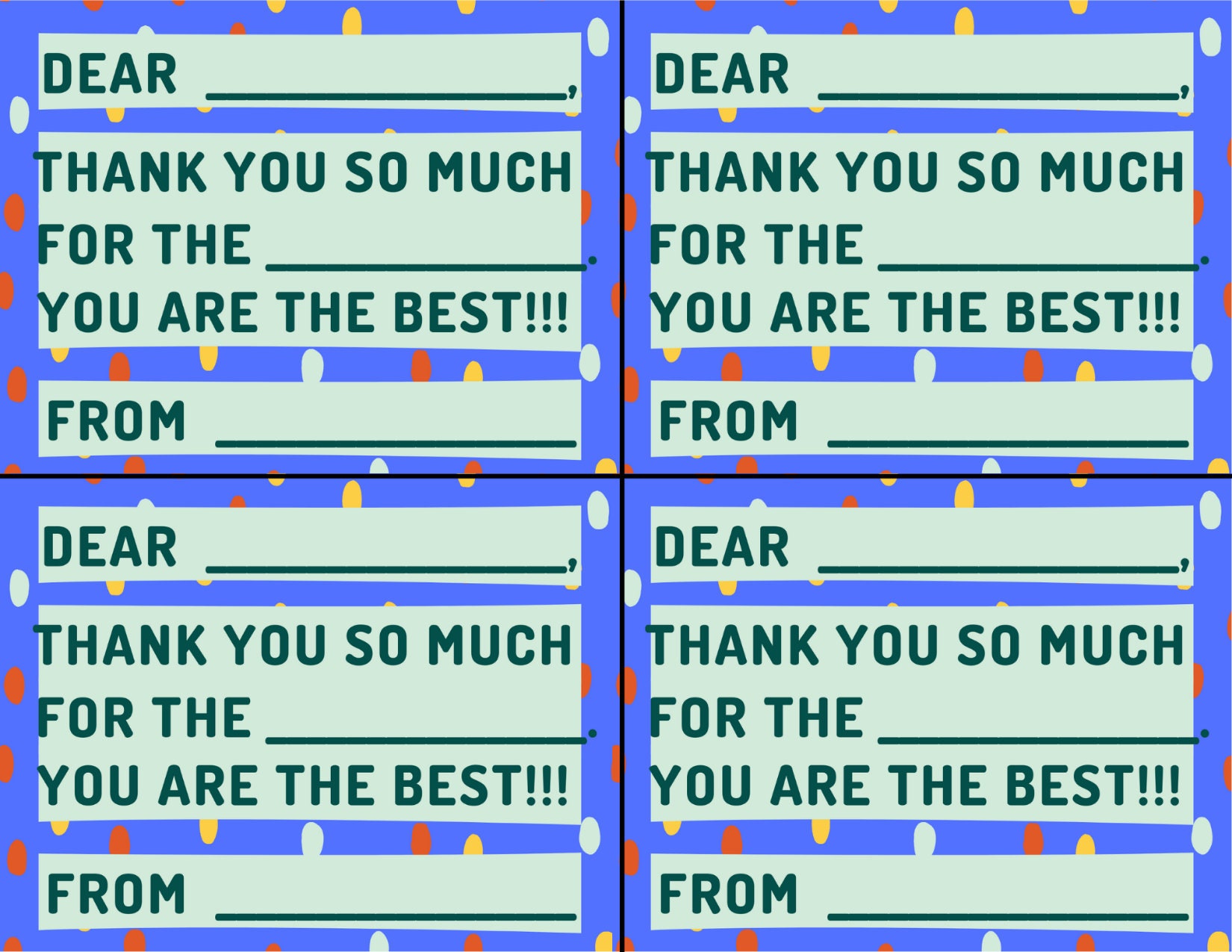 Printable Kids Thank You Note Template, Kids Thank You Card Fill In ...