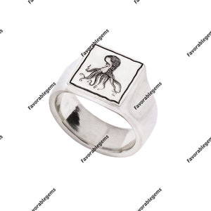 Octopus Square Signet Ring - Kraken Octopus Ring - Tentacle Ring - 925 Silver Ring - Sea Life Jewelry