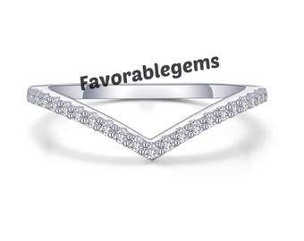 Art Deco CZ Chevron Ring: Sterling Silver V Wedding Band