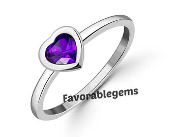 Amethyst Heart Ring: 925 Sterling Silver Promise Ring