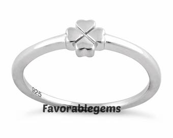 Sterling Silver Four Heart Clover Ring: Minimalist Lucky Ring