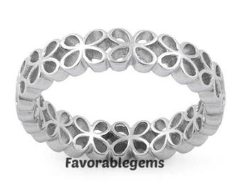 Sterling Silver Eternity Flower Ring: Boho Floral Wedding Band
