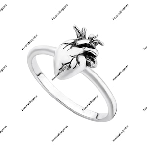 Anatomical Heart Ring – Sterling Silver Gothic Jewelry, Science Gift For Her, Anatomical Heart Band, Alternative Ring, Heart Anatomy Ring