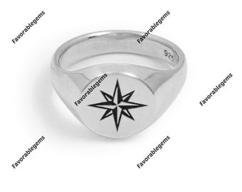Kompass Siegelring - Kompass Siegelring - Silber Ring - Unisex Ring - Silber Ring - Silber Ring - Unisex Ring