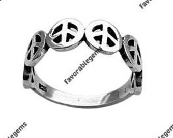 Sterling Silber Peace Zeichen Ring - Boho Hippie 925 Silber Schmuck