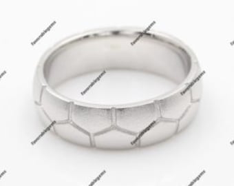 Sterling Silver Football Ring: Minimalist Soccer Ball Band