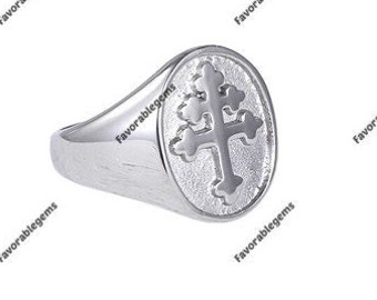 Lothringer Kreuzring aus massivem 925er Sterlingsilber – Kreuz-Siegelring – religiöser Schmuck – Ring für Männer und Frauen