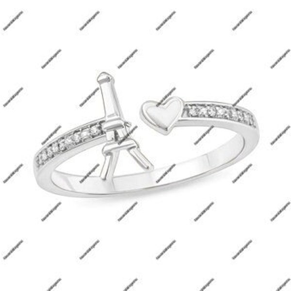 Eiffelturm Ring Mit Herz - Paris Ring - Stadtansicht Ring - Frankreich Stadt Ring - Sterling Silber Ring