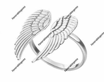 Anel de asas de anjo em prata esterlina - Anel de penas Boho