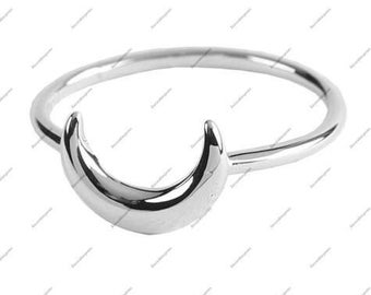 Crescent Moon Ring - Half Moon Ring - 925 Sterling Silver Ring - Stackable Ring - Gift For Her Him