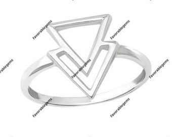 Minimalist Sterling Silver Arrow Ring: Geometric Double Triangle Design