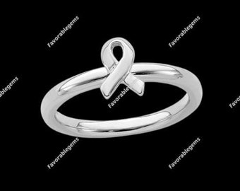 Sterling Silver Ribbon Ring, Breast Cancer Awareness, Stacking Ring