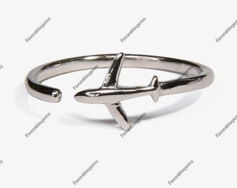 Sterling Silver Airplane Ring: Minimalist Aviation Jewelry