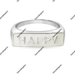 Anillo con sello de felicidad en plata de ley - Joyas personalizadas - Anillo con palabras - Regalos personalizados - Joyas unisex, Joyas navideñas