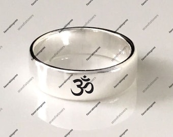 Sterling Silver Om Yoga Meditation Band Ring