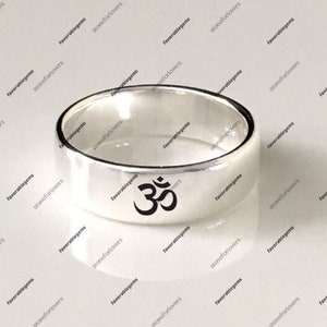 Sterling Silver Om Band Ring - Shiva Om Ring - Protection Ring - Yoga Ring - Meditation Ring - Prayer Ring