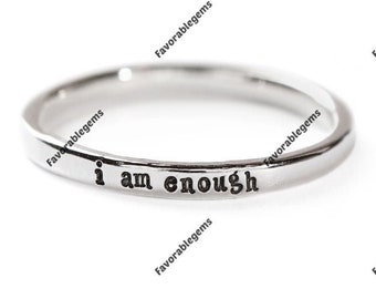I Am Enough Ring - 925 Sterling Silver - Inspirational Engraved Band