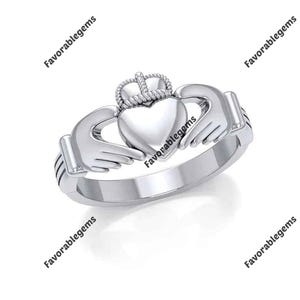 Sterling Silver Claddagh Ring: Irish Celtic Heart, Boho Style