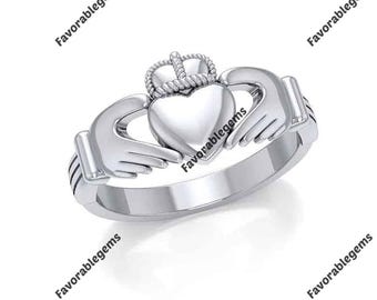 Sterling Silver Claddagh Ring: Irish Celtic Heart, Boho Style