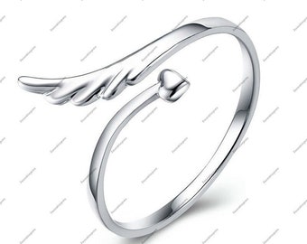 Angel Wing And Tiny Heart Ring - Dainty Ring - Angel Wing Ring - Eternity Ring - Sterling Silver 925