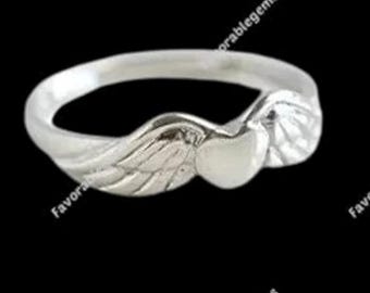 Sterling Silver Angel Wing Heart Ring - Minimalist Guardian Jewelry
