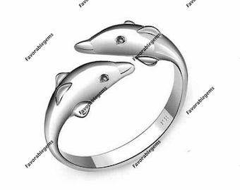 Bague dauphin en argent sterling - Style océan Art déco
