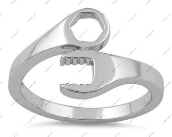 Wrench Ring - Mechanic Ring - Nuts And Bolts Ring - 925 Sterling Silver Ring - Gear Head Ring
