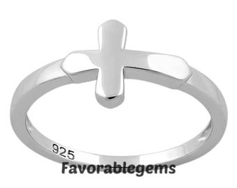 Sterling Silver Cross Ring • 925 Minimalist Christian Jewelry • Dainty Faith Ring • Gift For Her