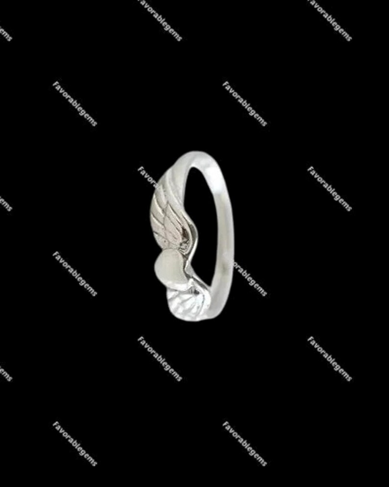 Winged Heart Ring • Sterling Silver Angel Heart Ring • Dainty Guardian Angel Ring • Celestial Love Jewelry • Spiritual Gift For Her