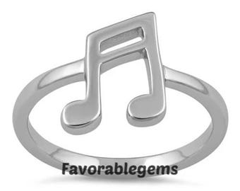 Sterling Silver Music Note Ring: Minimalist Treble Clef Band