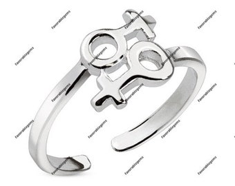 Sterling Silver Double Venus Ring: Lesbian Pride Jewelry