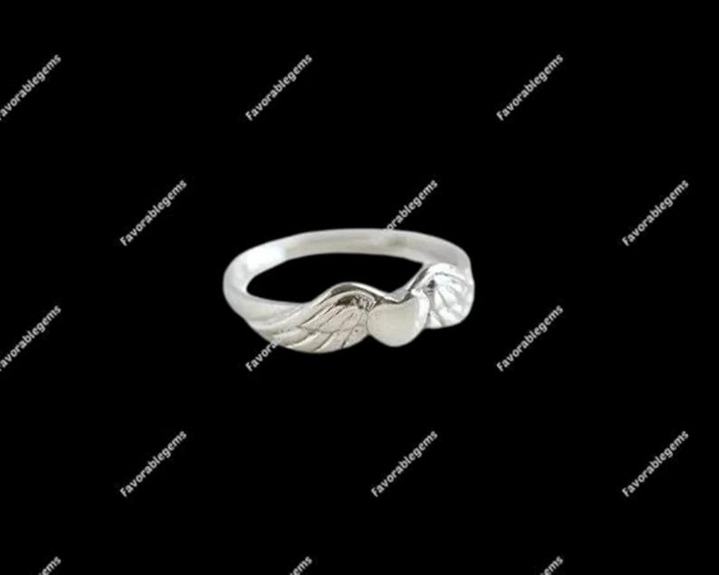 Winged Heart Ring • Sterling Silver Angel Heart Ring • Dainty Guardian Angel Ring • Celestial Love Jewelry • Spiritual Gift For Her