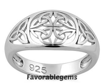 Sterling Silver Celtic Knot Ring: Irish Trinity Band, Viking Norse Jewelry
