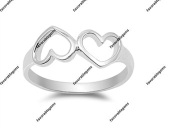 Sterling Silver Double Heart Ring: Minimalist Promise Jewelry