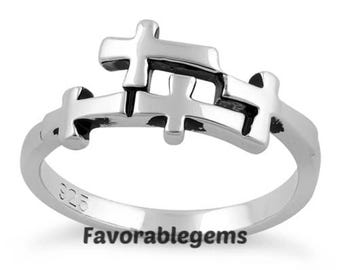 Sterling Silver Four Cross Ring: Minimalist Christian Jewelry