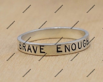 Handstamped Sterling Silver Ring - Brave Enough Minimalist Jewelry