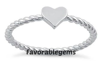 Sterling Silver Heart Ring: Dainty Twisted Band, Promise Ring