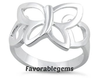 Sterling Silver Butterfly Heart Ring: Dainty Minimalist Jewelry