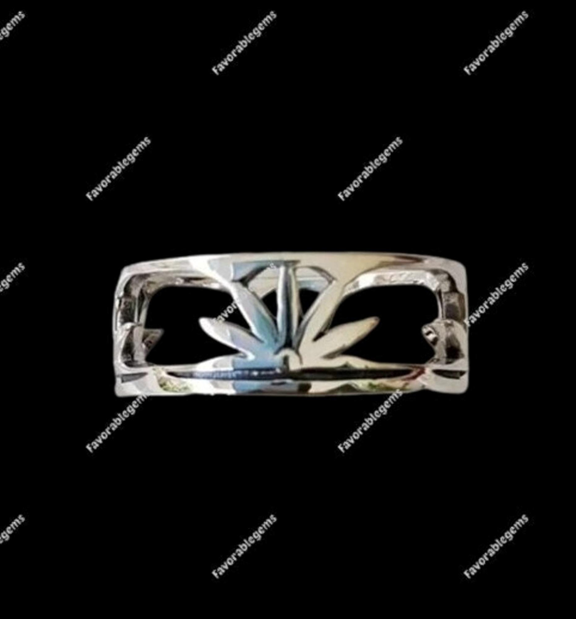 Bague Pépite Feuille De Cannabis En Or 10 Carats - Unisexe, Taille 9.5, Avec Zirconium Cubique